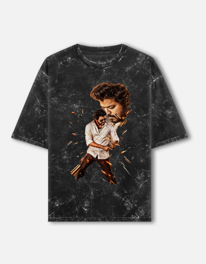 THALAPATHY MASS — Acid Wash Oversized Tee back view